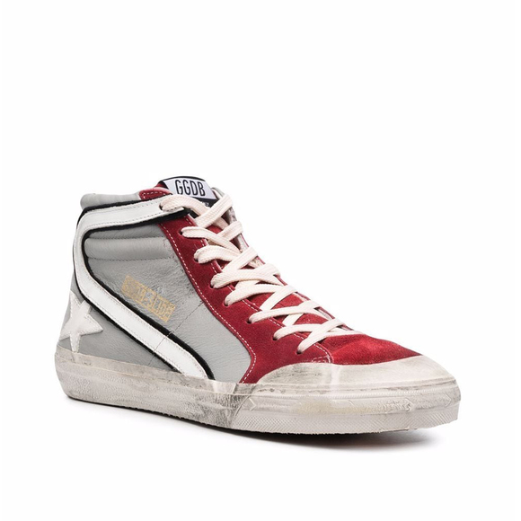 Golden Goose GGDB Men's Slide Zip High Top Sneaker in Red and Grey - Picture 2 of 4